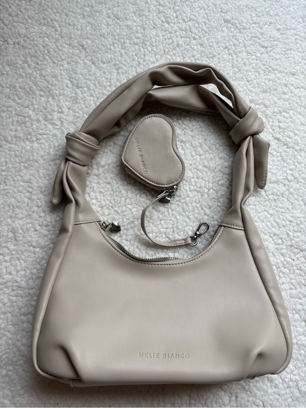 Melie Biiano Cream Knotted-Handle Shoulder Bag with Heart Coin Pouch